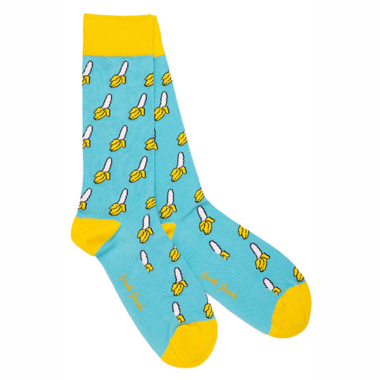 Yellow Bananas On Turquoise  Swole Panda Bamboo Socks  4-7 UK