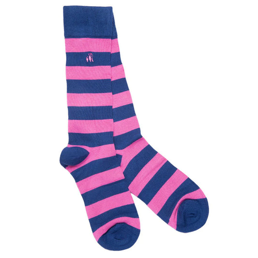 Rich Pink Striped Swole Panda Bamboo Socks  4-7 UK
