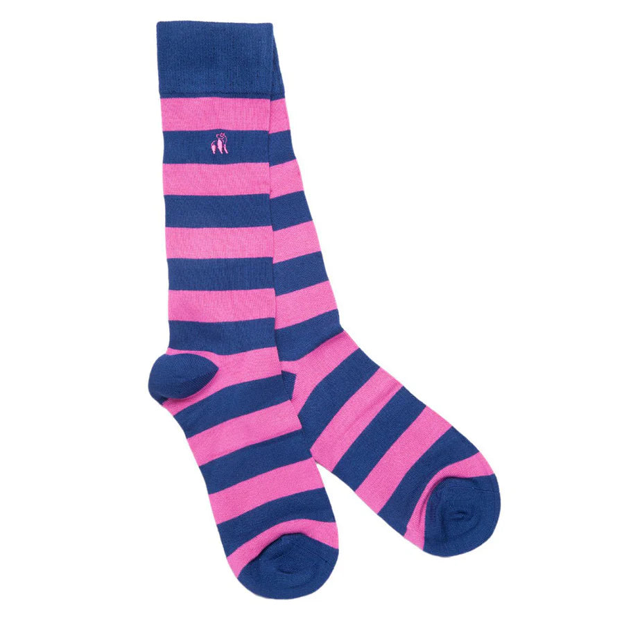 Rich Pink And Royal Blue Striped Bamboo Socks