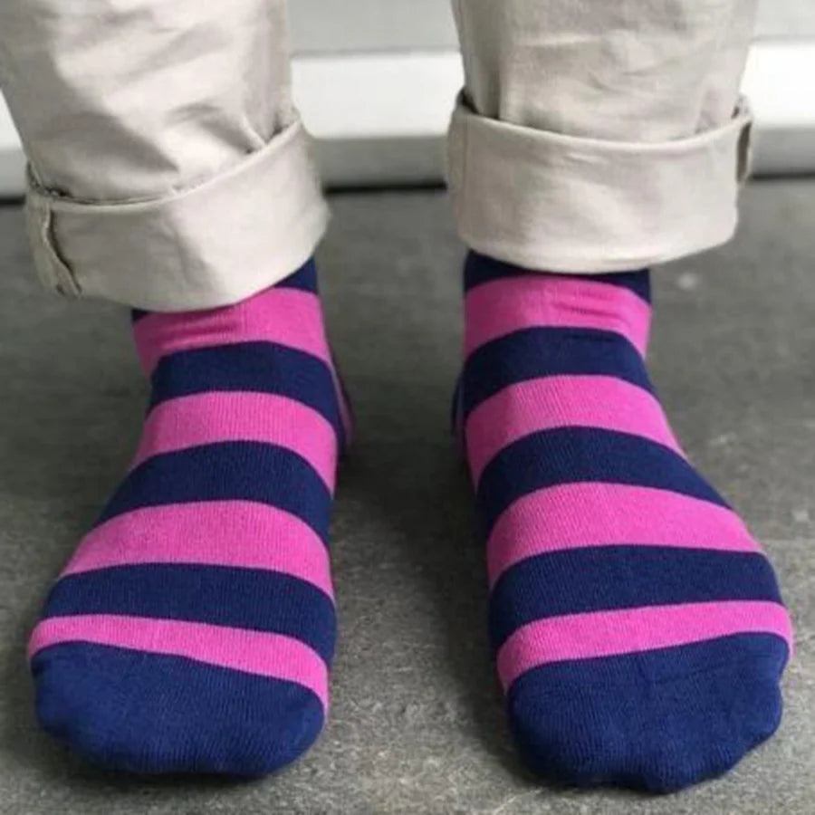 Rich Pink And Royal Blue Striped Bamboo Socks