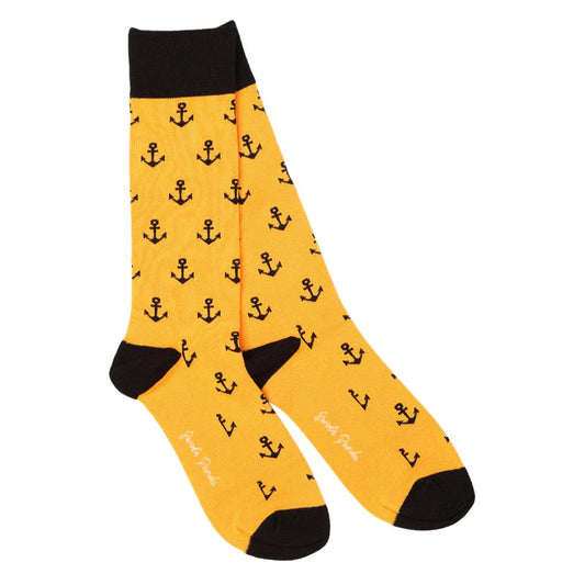 Yellow With Black Anchors Swole Panda Bamboo Socks  7-11 UK